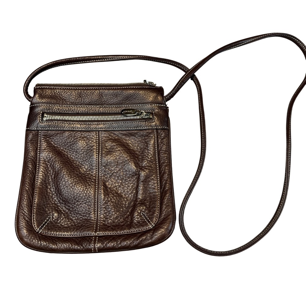 Tignanello Brown Pebbled Leather Crossbody Bag Small Messenger Purse